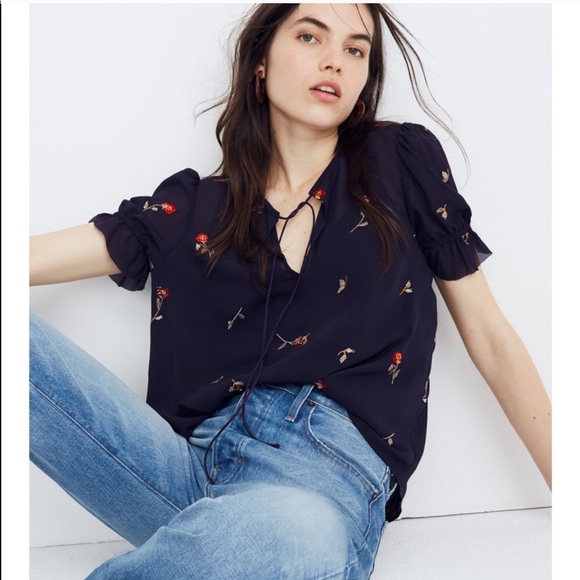 Madewell Tops - Embroidered Ruffle-Sleeve Top in Sweet Blossoms